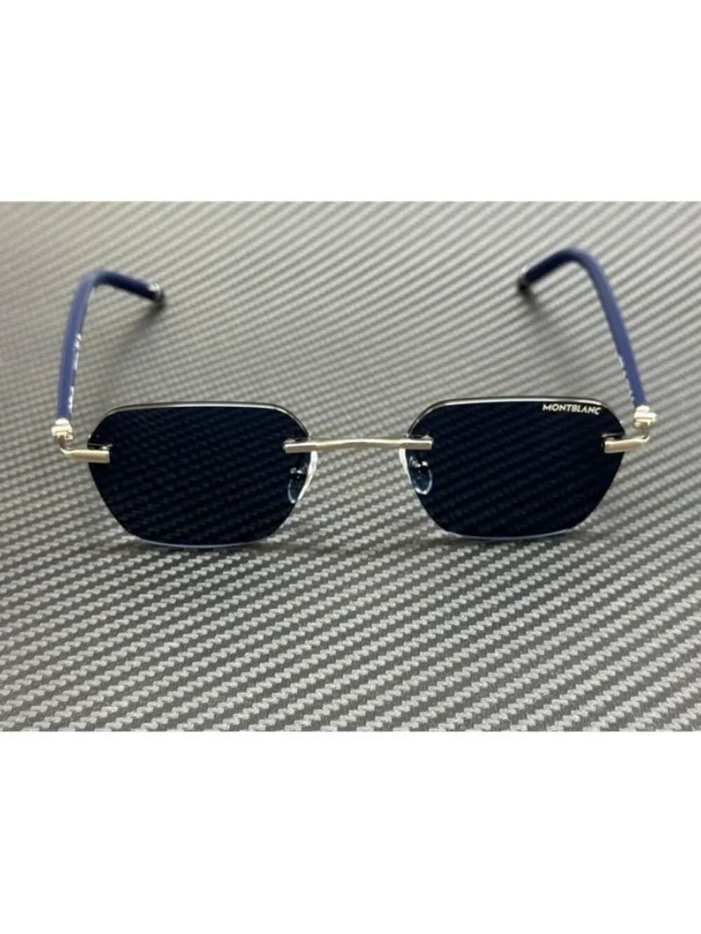 New Montblanc Men Silver Blue Sunglasses 51-21-145